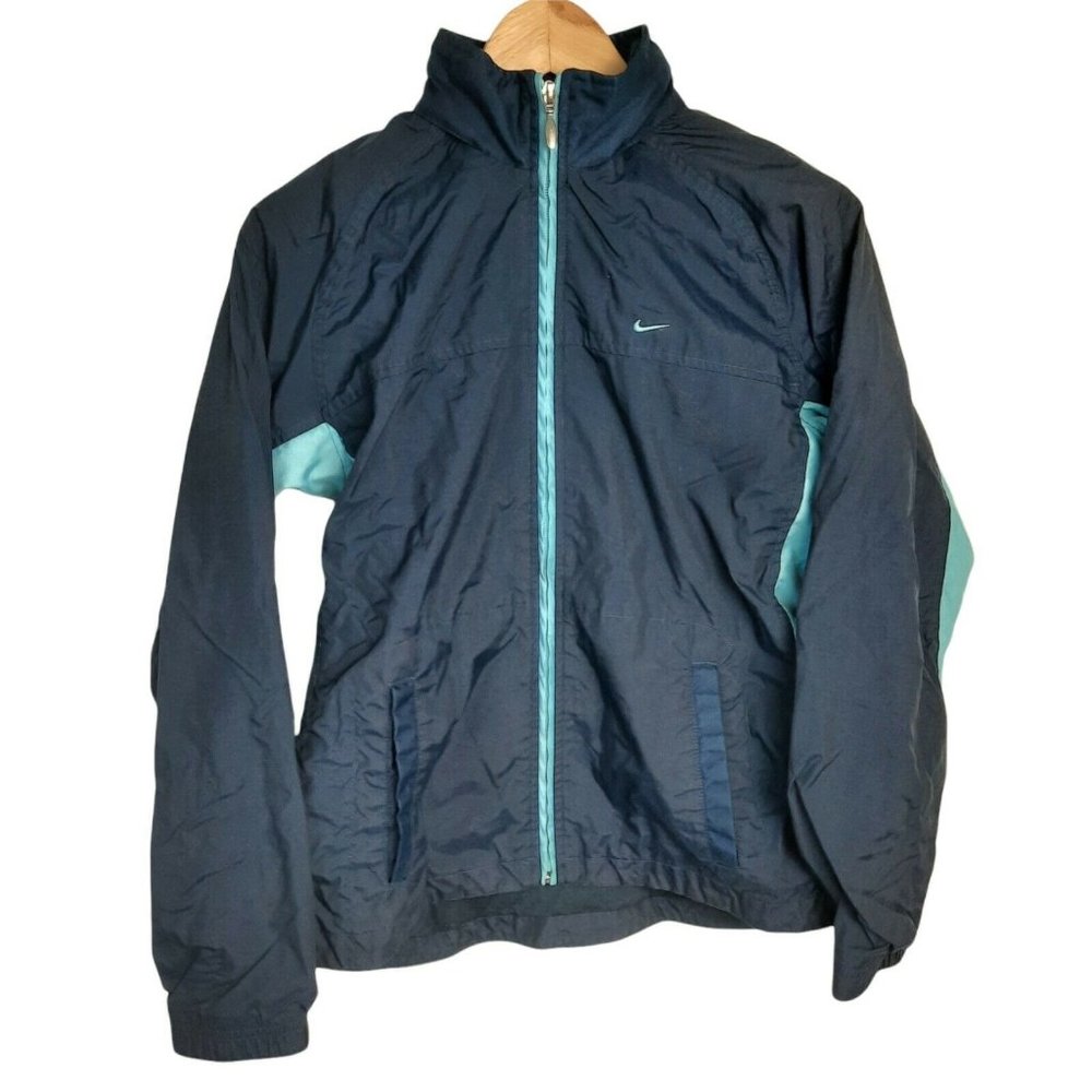 Nike Windbreaker Jacket Packable Hood Lightweight Blue Womens XS Extra Small